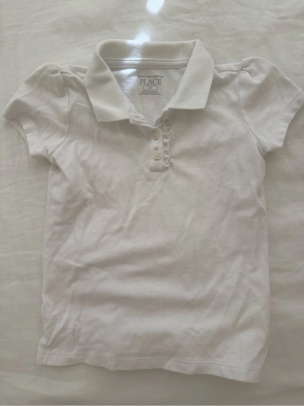 The Children's Place White Girls Polo with Ruffle Placket